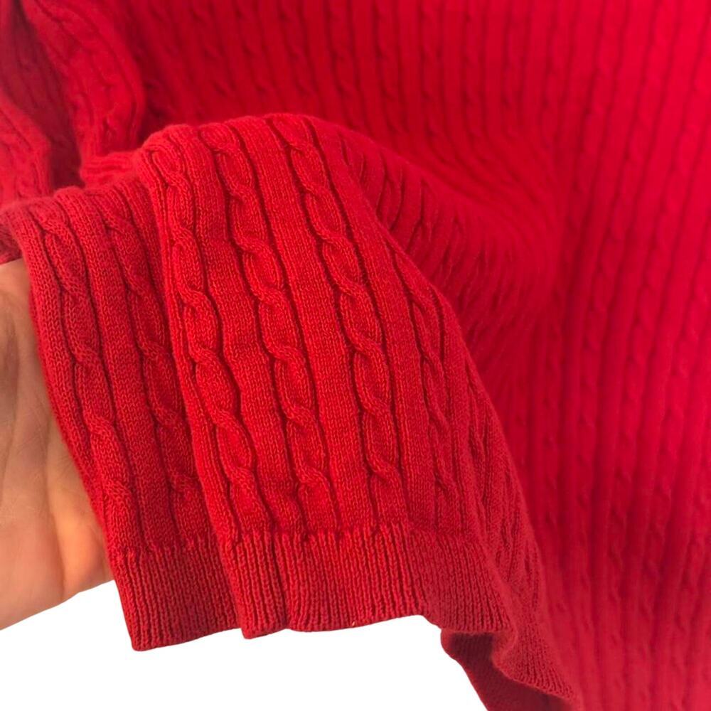 Tommy Hilfiger Red Cable Knit V-Neck Sweater Women’s Medium Classic Cotton - Picture 5 of 8